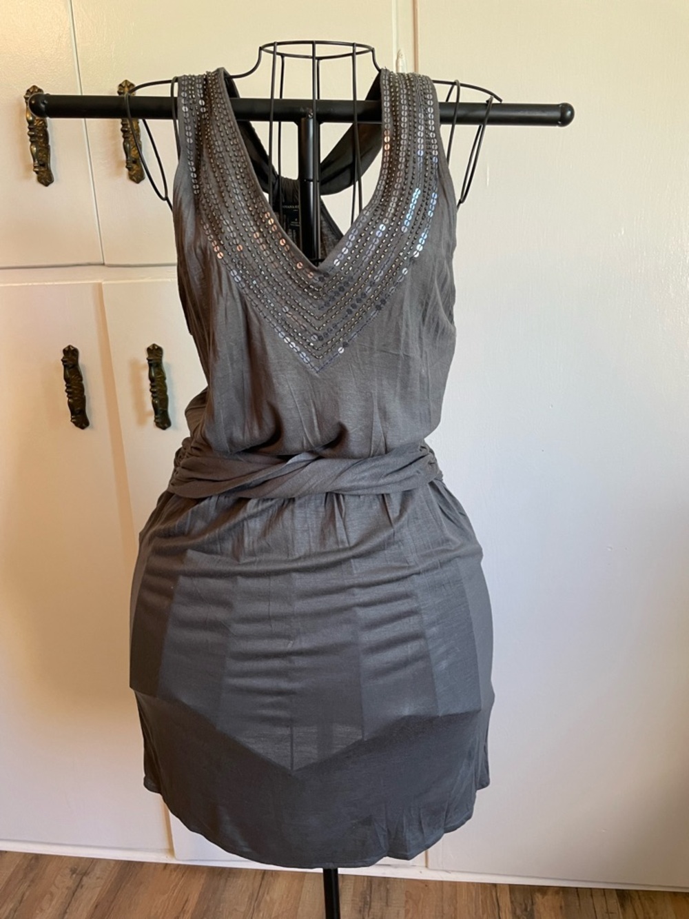 Banana Republic Gray Sleeveless V-Neck Mini Dress with Sequin Detail